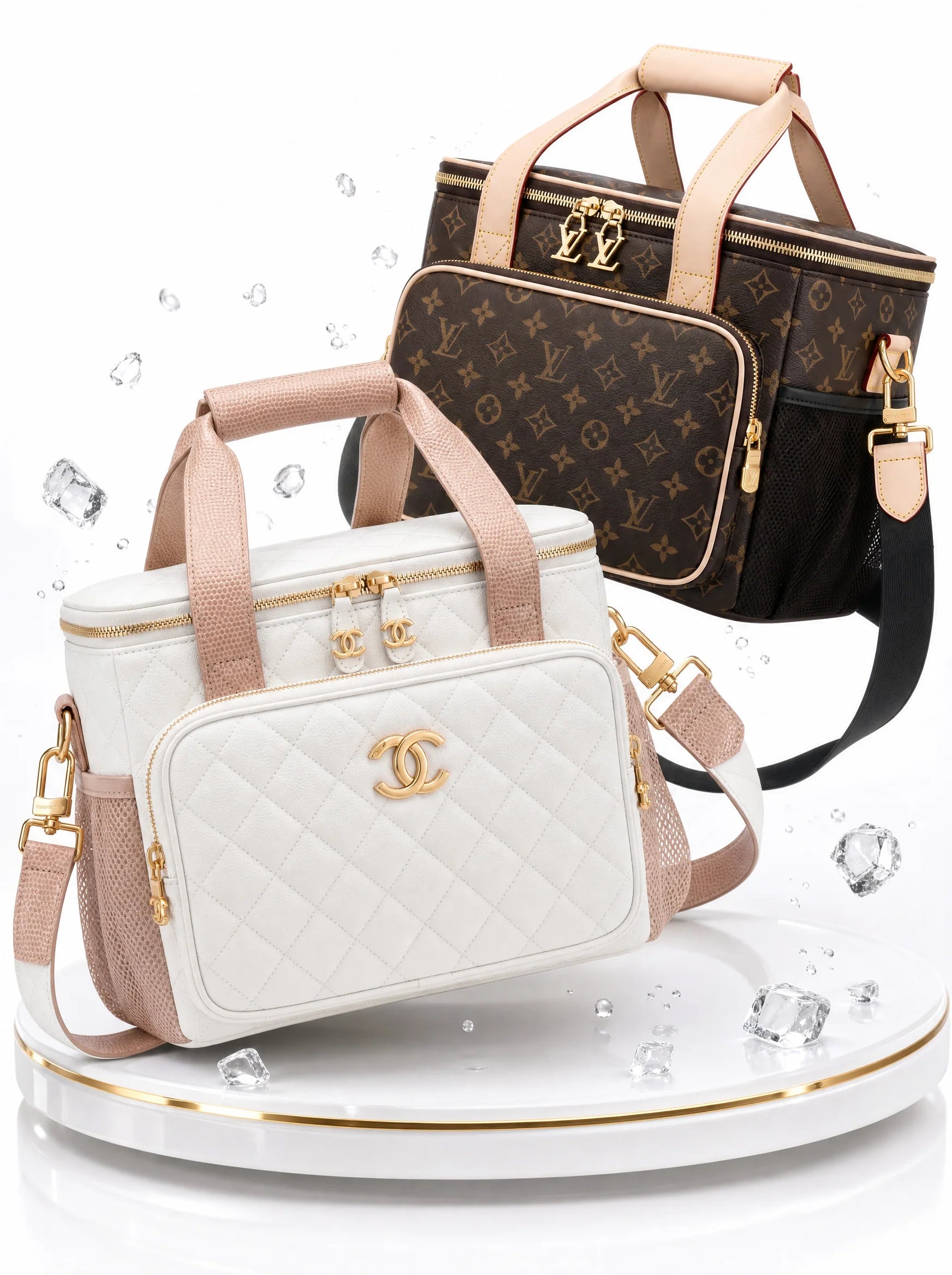 Two lunch totes from the Daytrip collection, in cream and brown finishes