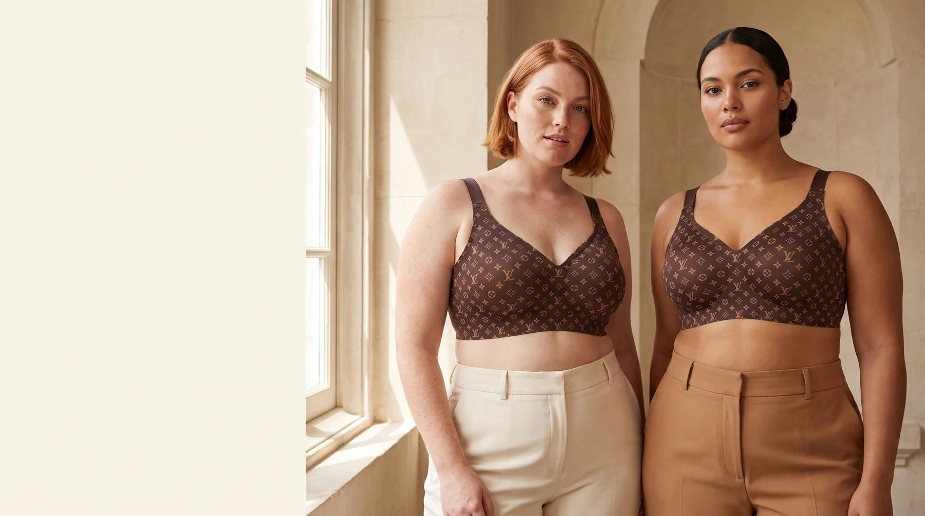 Two women wearing the Everyday Wireless Bra in Espresso