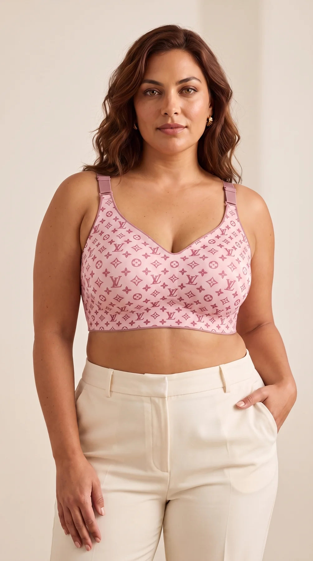Everyday Wireless Bra in Rose on a model